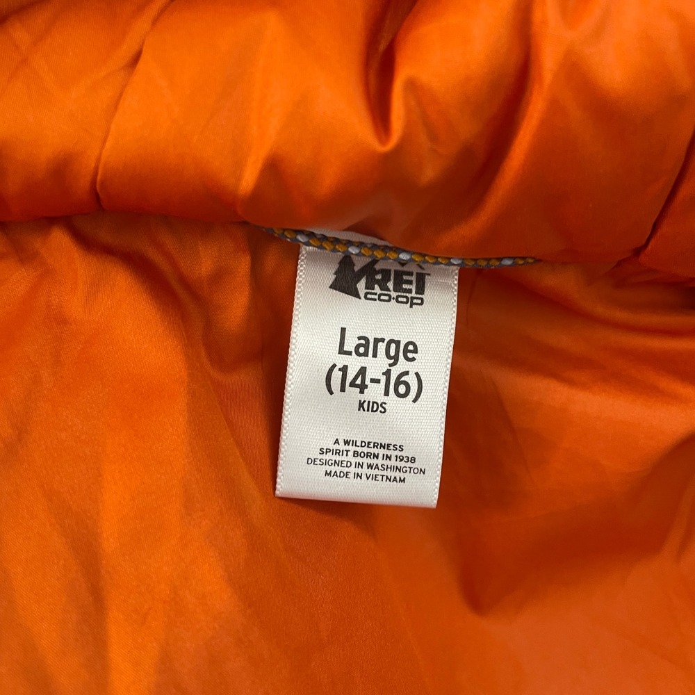 REI Co-op Kids Puffer Jacket Orange Insulated Hooded Coat Large 14-16 - Picture 3 of 6